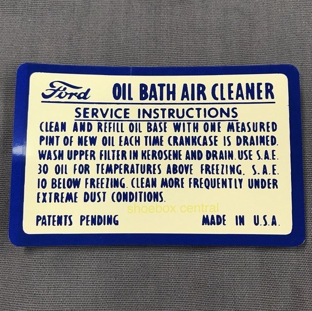 DF143 1949 1950 1951 Ford Oil Bath Air Cleaner decal. Shoebox Central