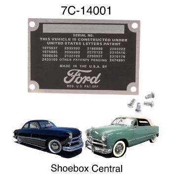 1949-1950-ford-firewall-data-vin-plate-tag 7C-14001 1949 1950 ford VIN Tag Firewall DATA Serial Number Plate