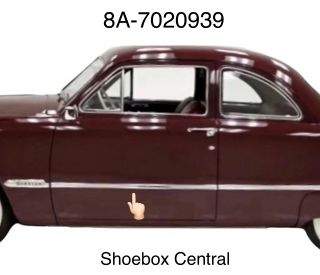8A-7020939 1949 1950 Ford Tudor Coupe Left Hand Driver Side Exterior Outside Stainless Molding
