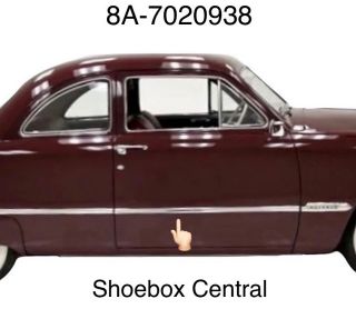 8A-7020938 1949 1950 Ford Tudor Coupe Two Door Right Hand Passenger Side Exterior Outside Stainless Molding