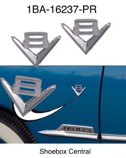1BA-16237-PR 1951 1952 1953 Ford V8 Chrome Fender Emblem Script 