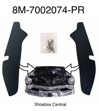 49-51-mercury-cowl-side-to-hood-seal 8M-7002074-PR 1949 1950 1951 Mercury Hood Side Firewall Cowl Rubber Seals Flaps Weatherstripping