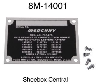 8M-14001 1949 1950 1951 Mercury Firewall data VIN Serial Number Identification Number Tag Plate