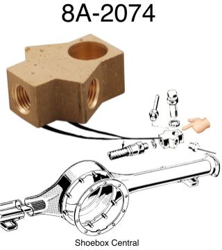 1949-1950-1951-1952-1953-1954-1955-1956-ford-brass-rear-brake-line-junction-block 8A-2074 web 1949 1950 1951 1952 1953 1954 1955 1956 Ford Car Rear Axle Brass Brake Line Junction Block Fitting