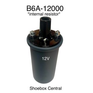 B6A-12000 12V 12 Volt Internal Resistor Internally Resisted Ignition Coil Plain Gray Black
